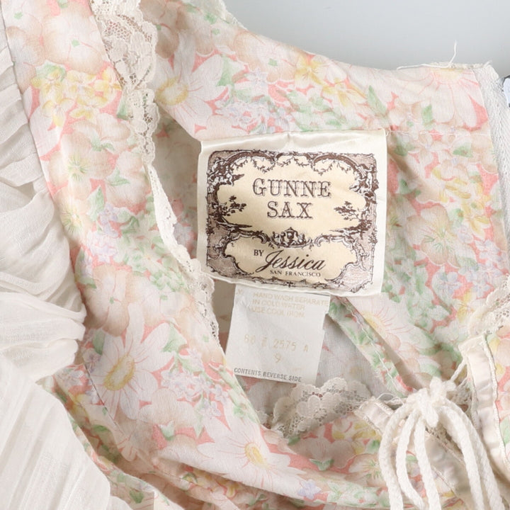 70'S Gunne Sax Jessica floral lace-up long sleeve flared dress for women, size M, vintage /eva000651