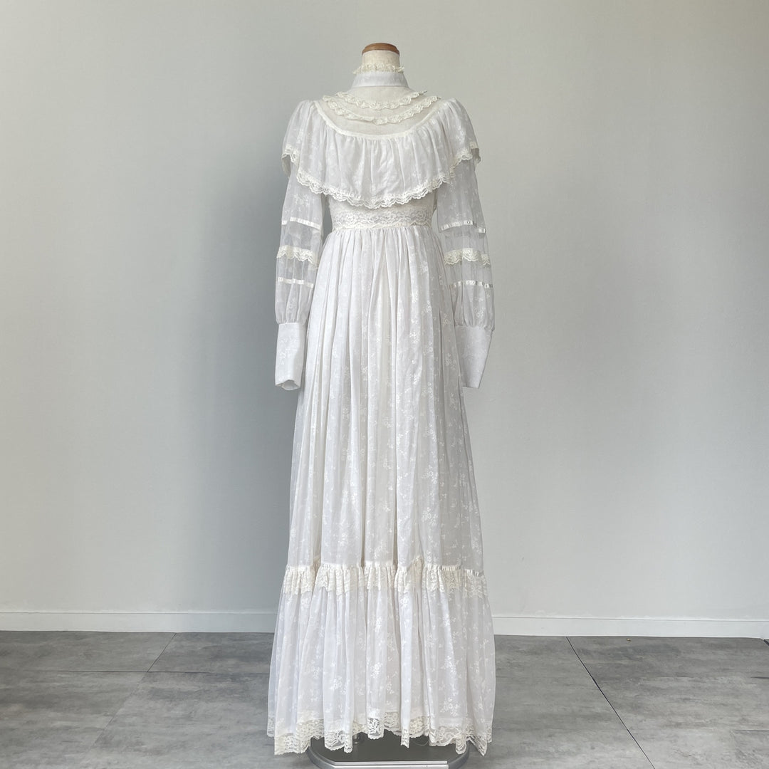 70'S Gunne Sax floral print high neck maxi length flared dress for women, size S, vintage /eva000661