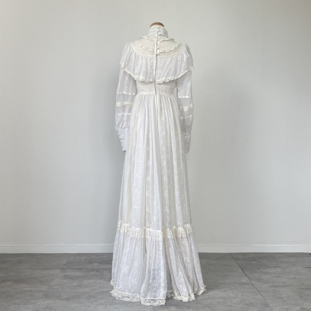 70'S Gunne Sax floral print high neck maxi length flared dress for women, size S, vintage /eva000661