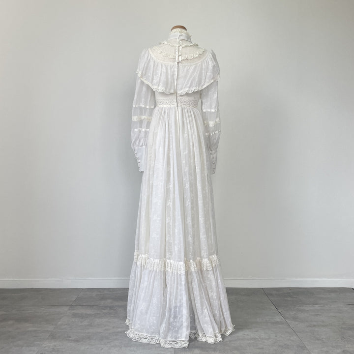 70'S Gunne Sax floral print high neck maxi length flared dress for women, size S, vintage /eva000661