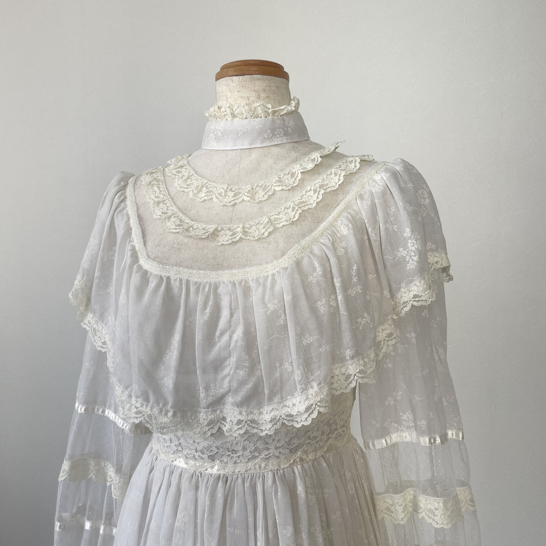 70'S Gunne Sax floral print high neck maxi length flared dress for women, size S, vintage /eva000661