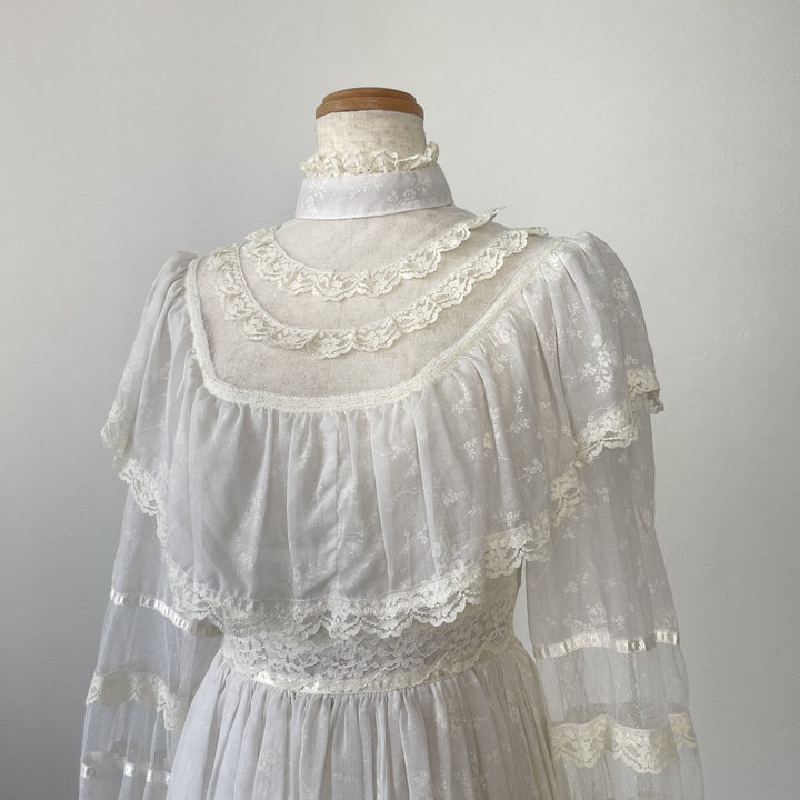 70'S Gunne Sax floral print high neck maxi length flared dress for women, size S, vintage /eva000661