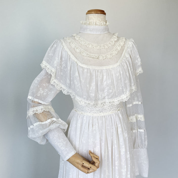 70'S Gunne Sax floral print high neck maxi length flared dress for women, size S, vintage /eva000661