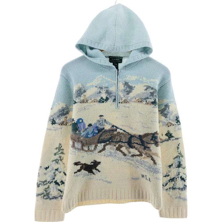 Ralph Lauren LAUREN Lauren all-over print wool knit half zip hoodie for women size L /eva000670