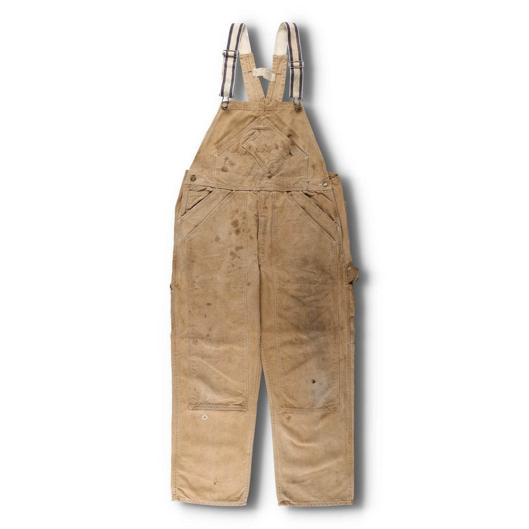 1970'S Carter's Double Knee Duck Canvas Overalls, Men's Size W39 (approx.), Vintage unclear beige type brown Vintage Second Hand