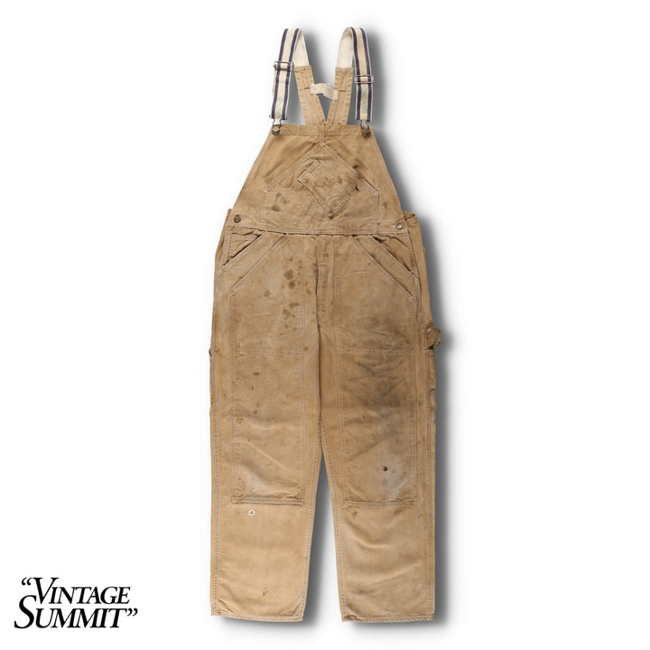 1970'S Carter's Double Knee Duck Canvas Overalls, Men's Size W39 (approx.), Vintage unclear beige type brown Vintage Second Hand