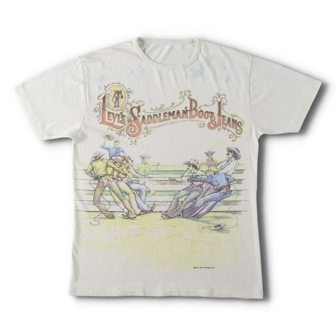 1970'S Levi's Short-Sleeve Printed T-Shirt, Men's Size S (Equivalent), Vintage unclear white type Vintage Second Hand