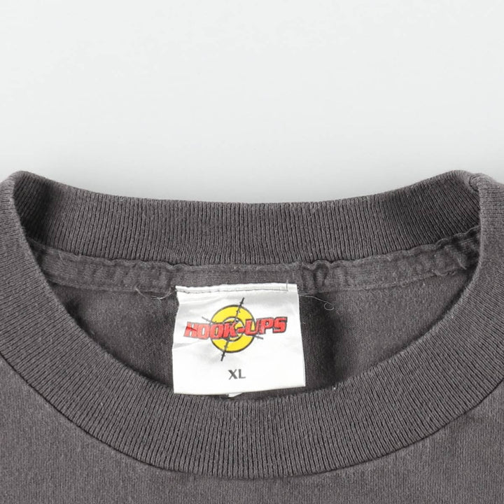 90'S HOOK-UPS Surf Skate T-Shirt, Made in USA, Men's XL equivalent, Vintage cotton Charcoal Vintage Second Hand