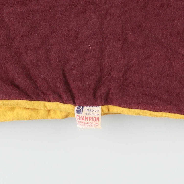 1960'S Champion Runner's Tag Reversible Double-Faced College T-Shirt, Made in USA, Men's Size M (approx.) cotton bordeaux Vintage Second Hand