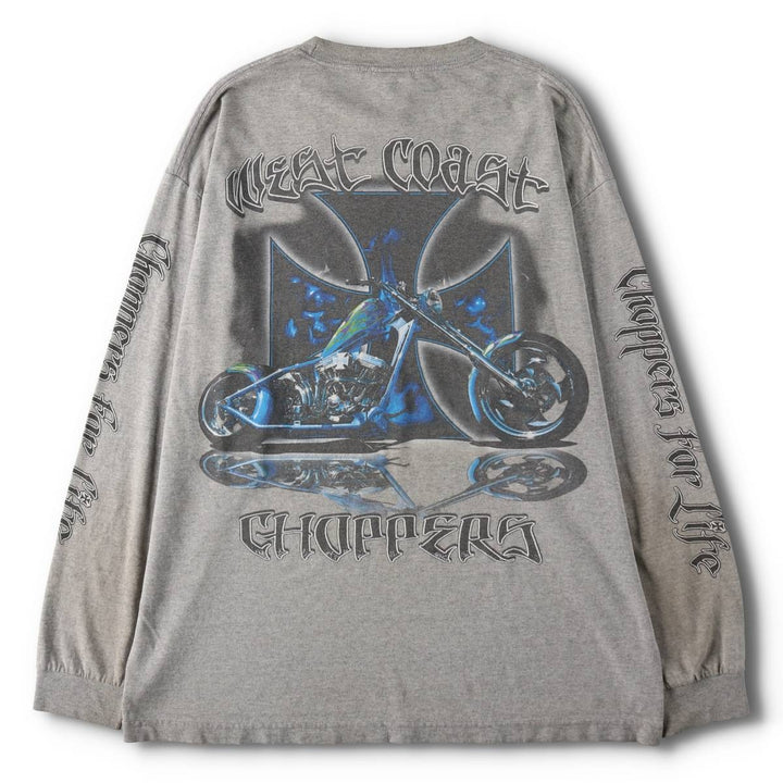 ~2000'S WEST COAST CHOPPERS Motorcycle Long-Sleeve T-Shirt (Men's XL equivalent) cotton gray type Vintage Second Hand