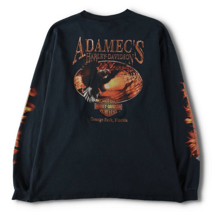 2000'S Harley-Davidson Eagle Pattern Motorcycle Fire Pattern Long-Sleeve T-Shirt (Men's XL equivalent) cotton black type Vintage Second Hand