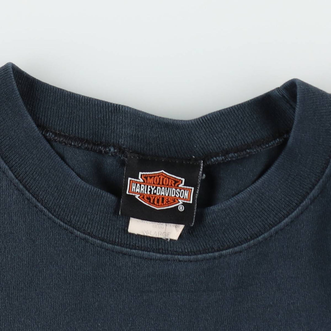 2000'S Harley-Davidson Eagle Pattern Motorcycle Fire Pattern Long-Sleeve T-Shirt (Men's XL equivalent) cotton black type Vintage Second Hand