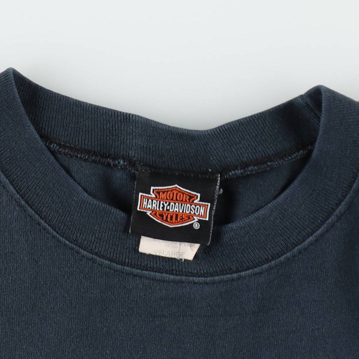 2000'S Harley-Davidson Eagle Pattern Motorcycle Fire Pattern Long-Sleeve T-Shirt (Men's XL equivalent) cotton black type Vintage Second Hand
