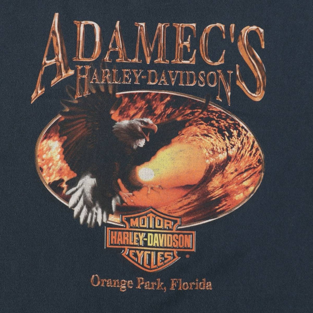 2000'S Harley-Davidson Eagle Pattern Motorcycle Fire Pattern Long-Sleeve T-Shirt (Men's XL equivalent) cotton black type Vintage Second Hand