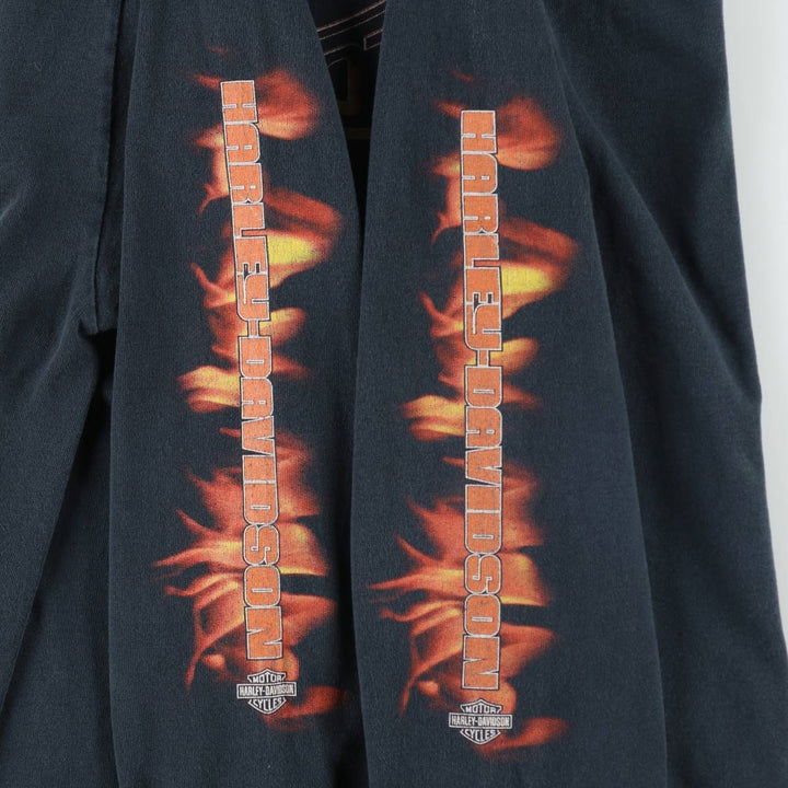 2000'S Harley-Davidson Eagle Pattern Motorcycle Fire Pattern Long-Sleeve T-Shirt (Men's XL equivalent) cotton black type Vintage Second Hand