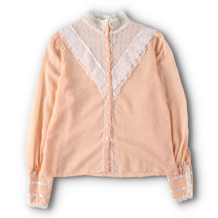 70'S Gunne Sax Jessica floral print long sleeve stand collar blouse made in USA women's M vintage /eva000717