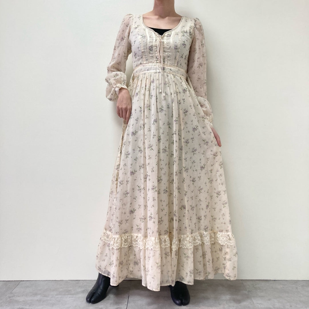 70'S GUNNE SAX Jessica floral print maxi length long sleeve flared dress made in USA women's M vintage /eva000724