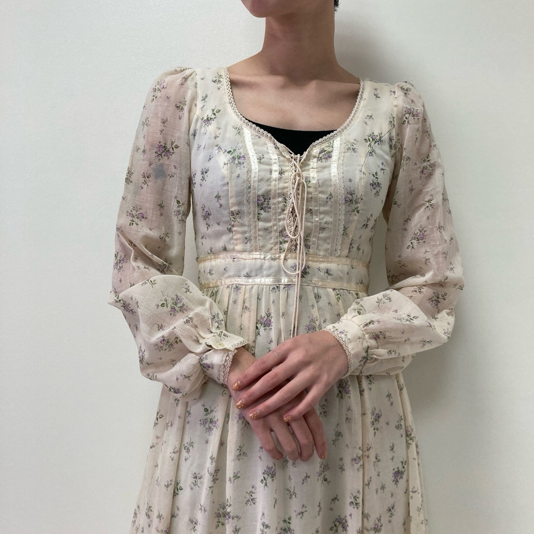 70'S GUNNE SAX Jessica floral print maxi length long sleeve flared dress made in USA women's M vintage /eva000724