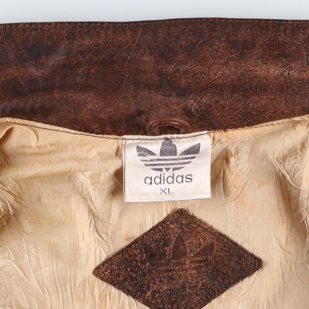 Vintage 80s-90'S Adidas Lake Placid Olympic 1932 Leather Blouson, Men's Size XL (approx.) genuine leather brown type Vintage Second Hand