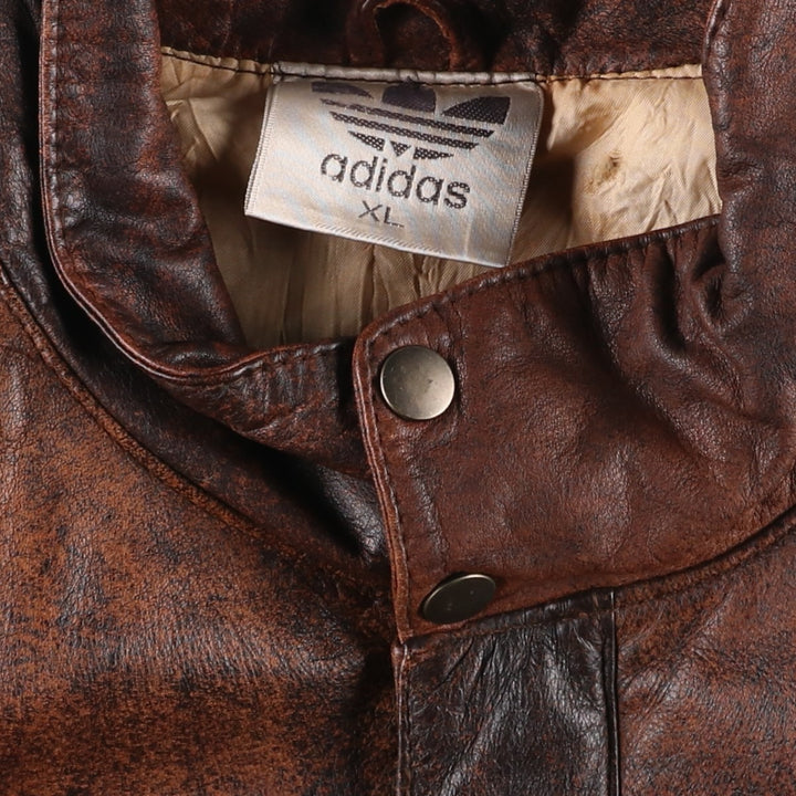Vintage 80s-90'S Adidas Lake Placid Olympic 1932 Leather Blouson, Men's Size XL (approx.) genuine leather brown type Vintage Second Hand