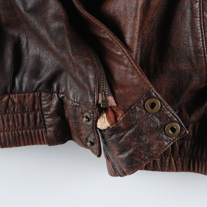 Vintage 80s-90'S Adidas Lake Placid Olympic 1932 Leather Blouson, Men's Size XL (approx.) genuine leather brown type Vintage Second Hand
