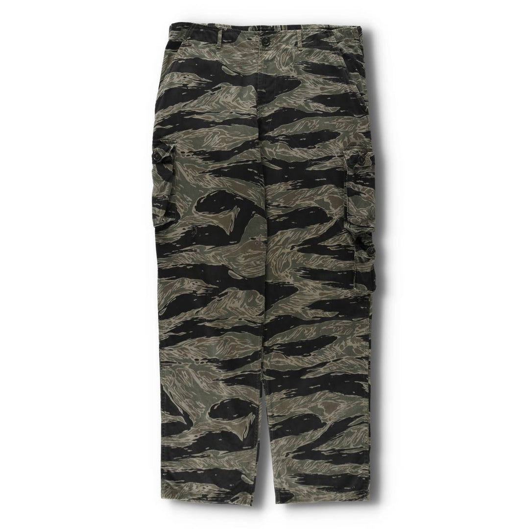 60s-70'S Camouflage Pattern Tiger Stripe Camo Military Cargo Pants, Men's W35 (approx.), Vintage unclear Khaki type Vintage Second Hand