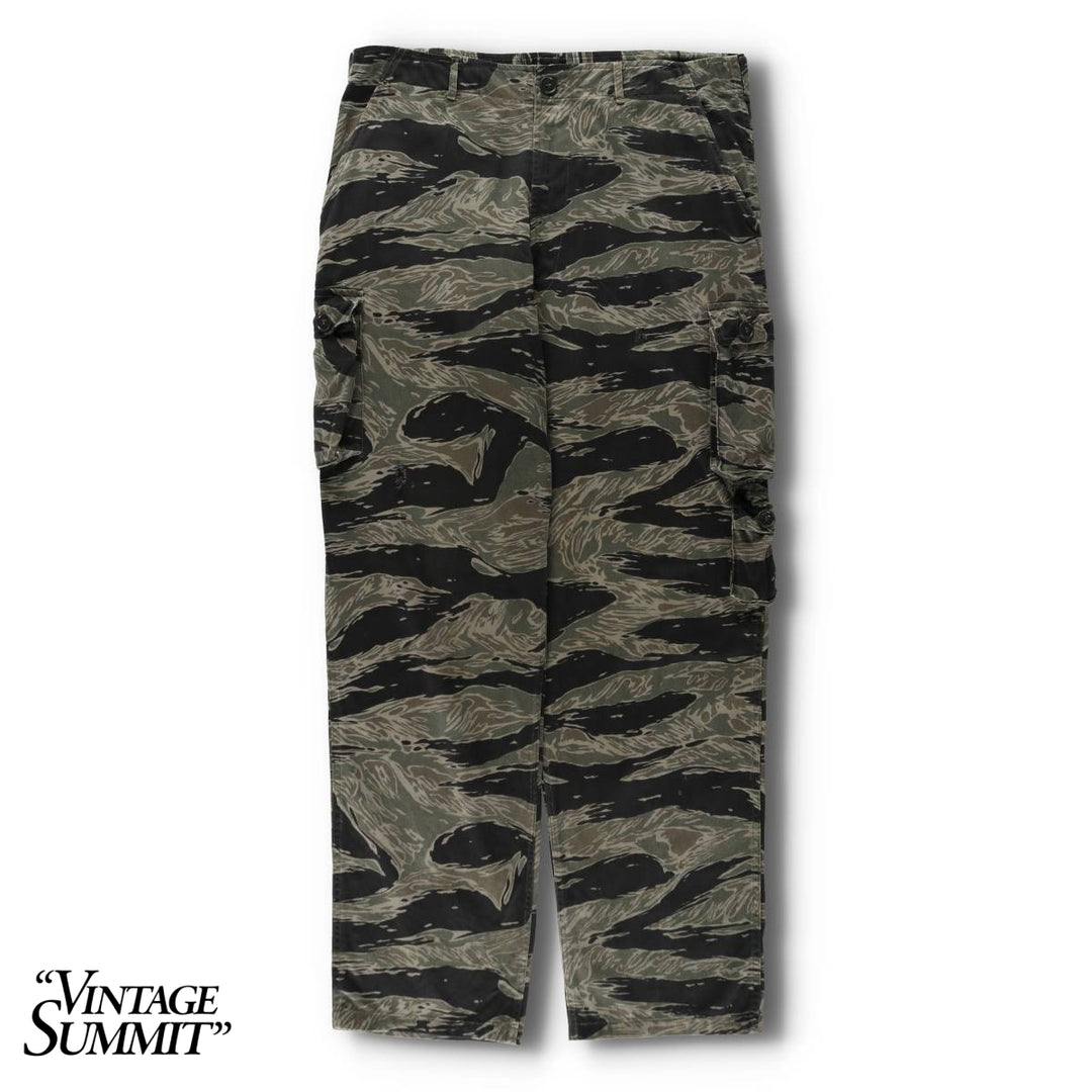 60s-70'S Camouflage Pattern Tiger Stripe Camo Military Cargo Pants, Men's W35 (approx.), Vintage unclear Khaki type Vintage Second Hand
