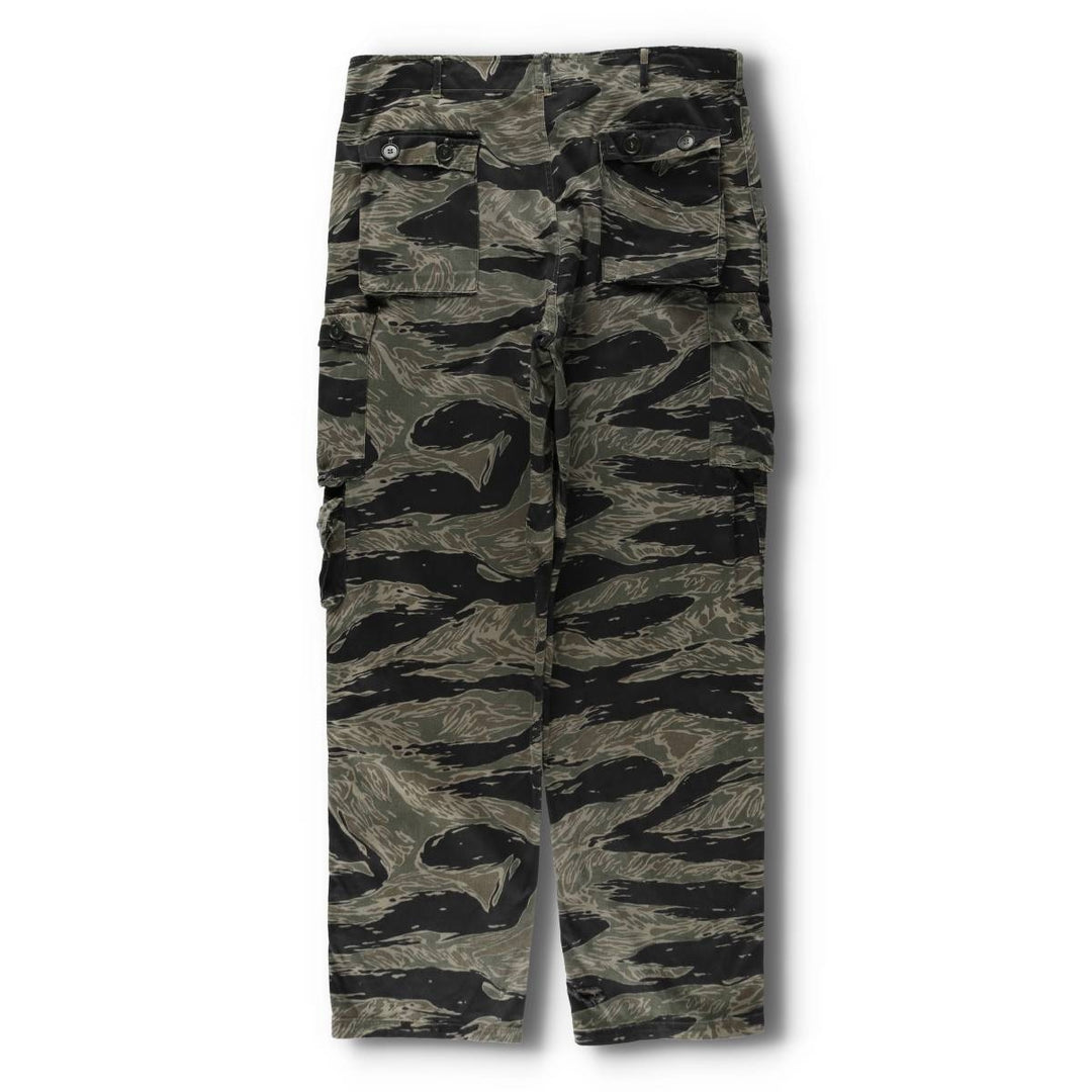60s-70'S Camouflage Pattern Tiger Stripe Camo Military Cargo Pants, Men's W35 (approx.), Vintage unclear Khaki type Vintage Second Hand