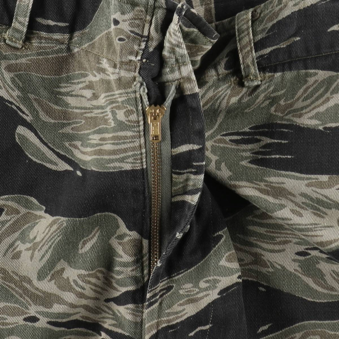 60s-70'S Camouflage Pattern Tiger Stripe Camo Military Cargo Pants, Men's W35 (approx.), Vintage unclear Khaki type Vintage Second Hand