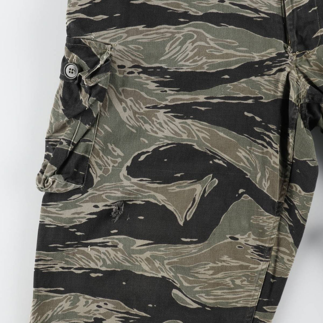 60s-70'S Camouflage Pattern Tiger Stripe Camo Military Cargo Pants, Men's W35 (approx.), Vintage unclear Khaki type Vintage Second Hand
