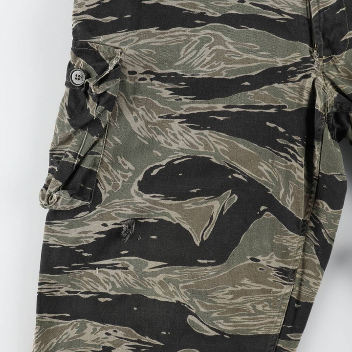 60s-70'S Camouflage Pattern Tiger Stripe Camo Military Cargo Pants, Men's W35 (approx.), Vintage unclear Khaki type Vintage Second Hand