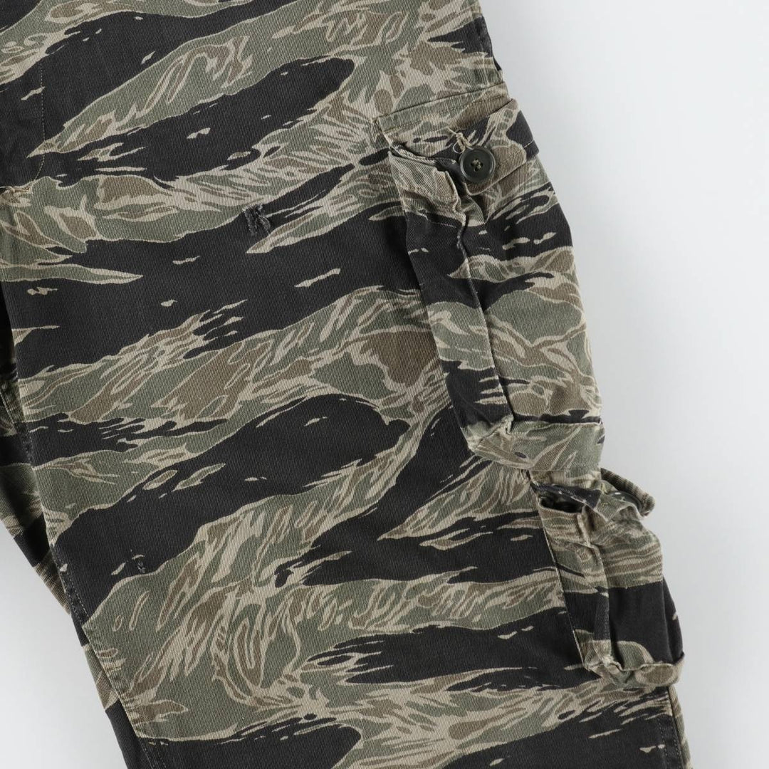 60s-70'S Camouflage Pattern Tiger Stripe Camo Military Cargo Pants, Men's W35 (approx.), Vintage unclear Khaki type Vintage Second Hand