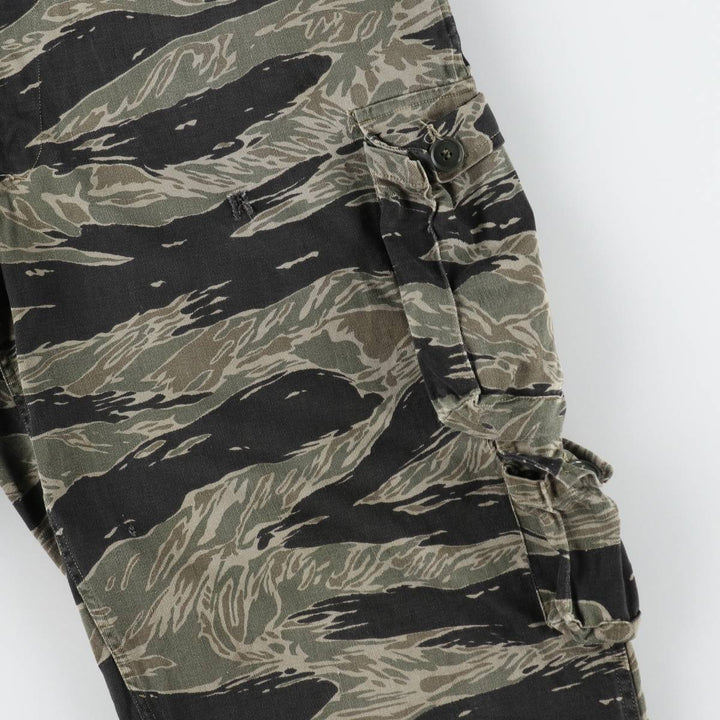 60s-70'S Camouflage Pattern Tiger Stripe Camo Military Cargo Pants, Men's W35 (approx.), Vintage unclear Khaki type Vintage Second Hand