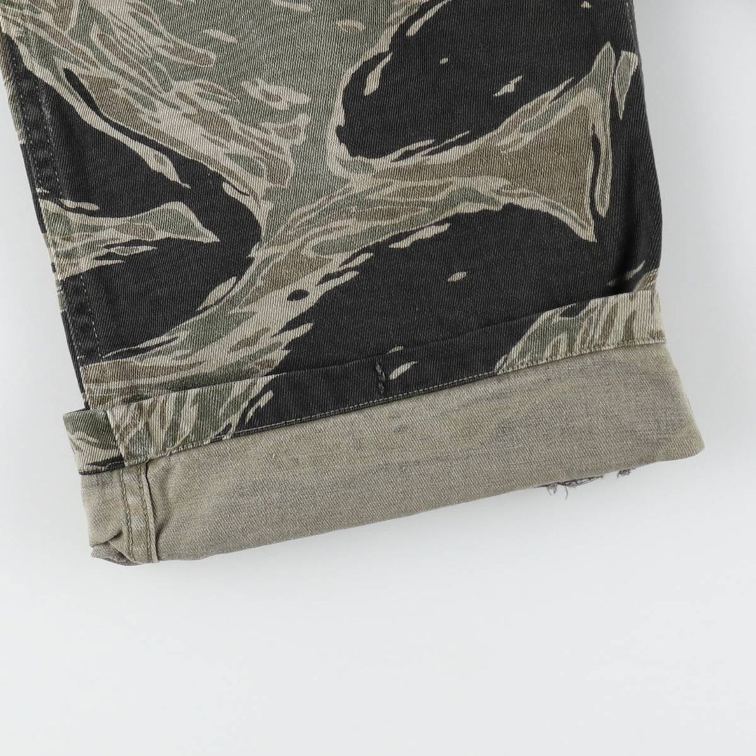 60s-70'S Camouflage Pattern Tiger Stripe Camo Military Cargo Pants, Men's W35 (approx.), Vintage unclear Khaki type Vintage Second Hand