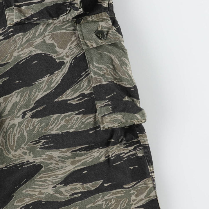 60s-70'S Camouflage Pattern Tiger Stripe Camo Military Cargo Pants, Men's W35 (approx.), Vintage unclear Khaki type Vintage Second Hand