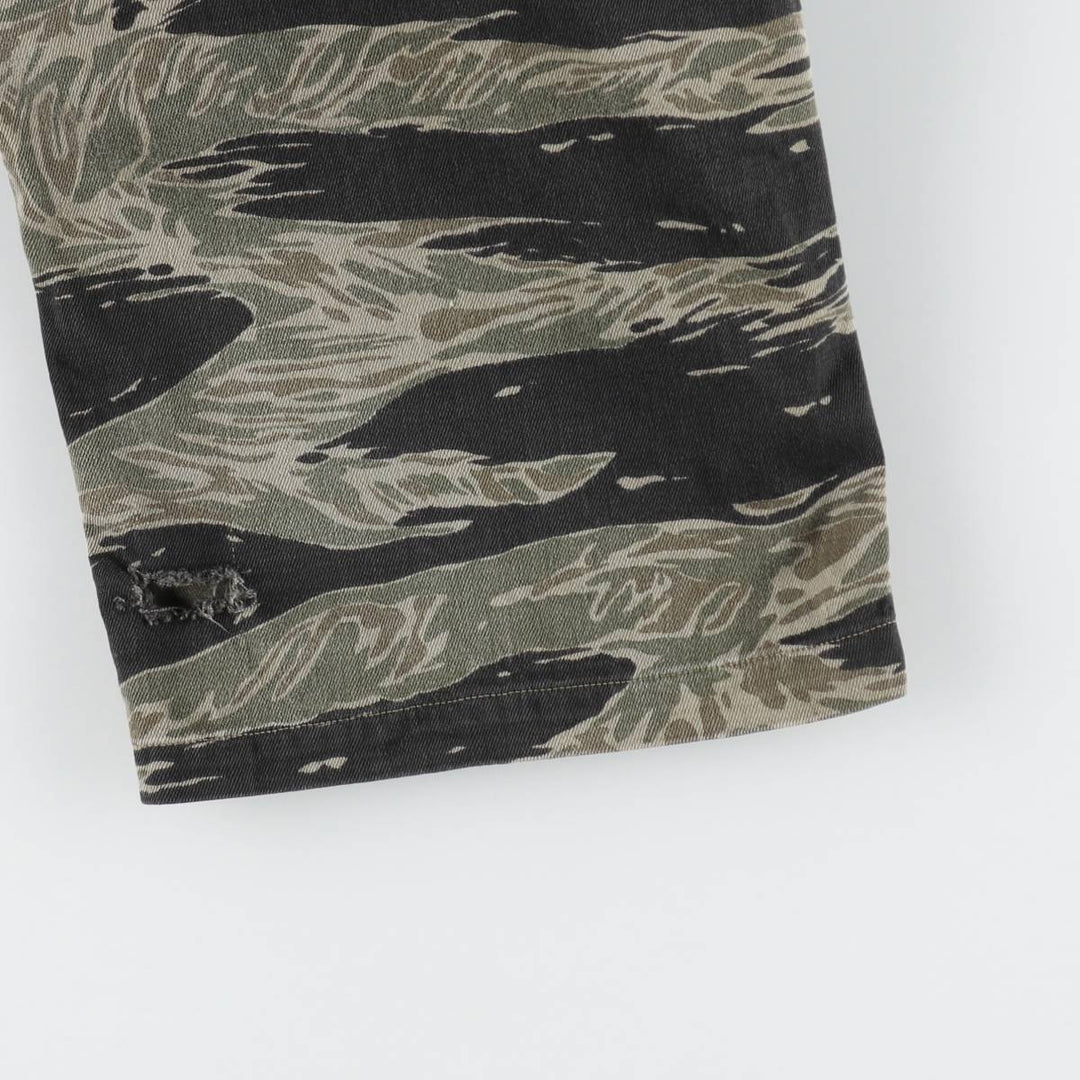 60s-70'S Camouflage Pattern Tiger Stripe Camo Military Cargo Pants, Men's W35 (approx.), Vintage unclear Khaki type Vintage Second Hand