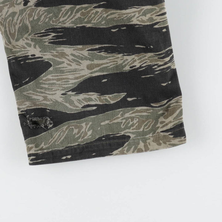 60s-70'S Camouflage Pattern Tiger Stripe Camo Military Cargo Pants, Men's W35 (approx.), Vintage unclear Khaki type Vintage Second Hand