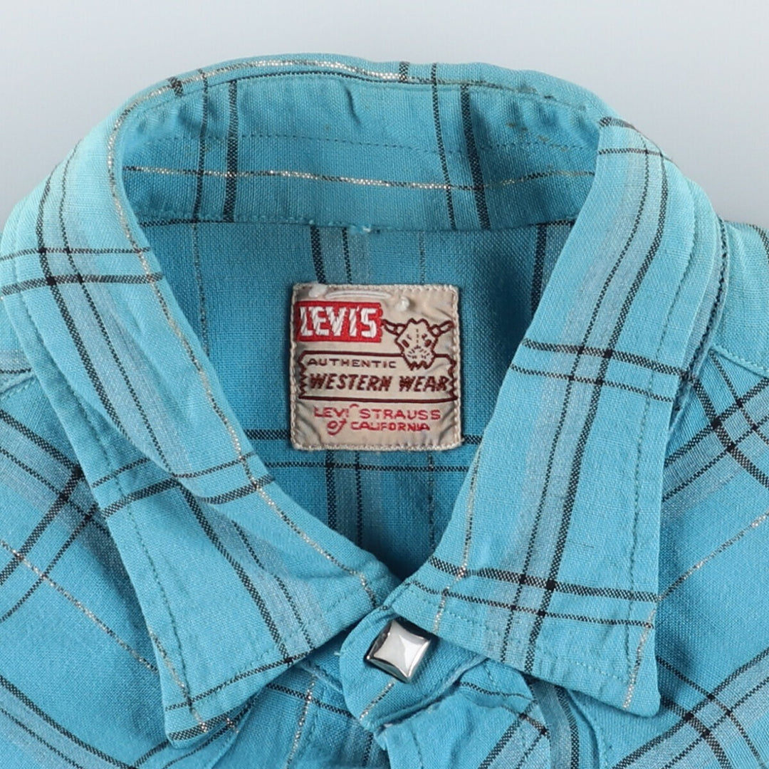 50's Levi's WESTERN WEAR Shorthorn Check Pattern Long Sleeve Western Shirt Men's S Vintage /eva001062