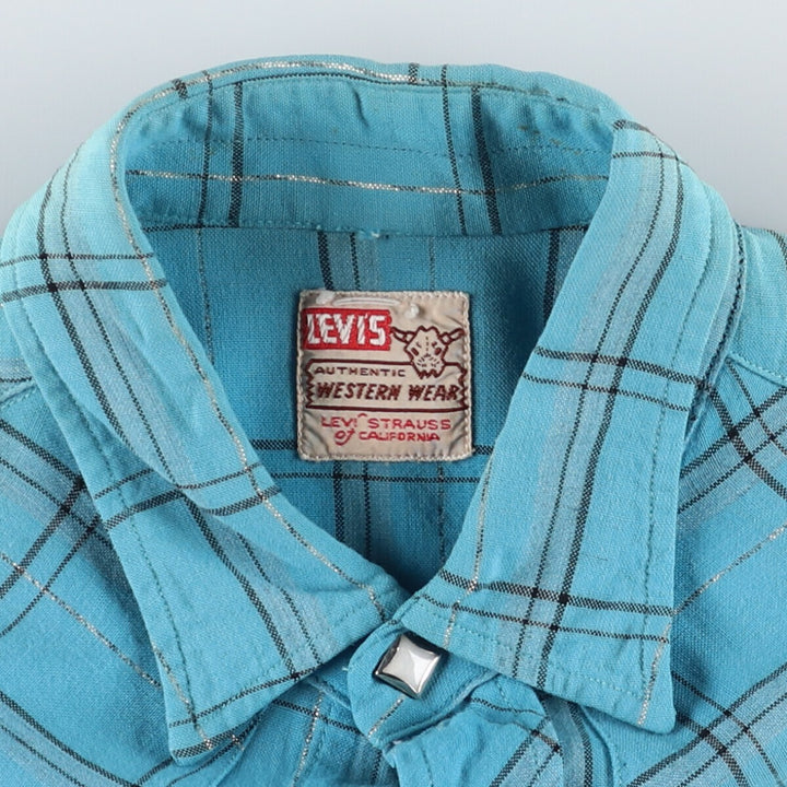 50's Levi's WESTERN WEAR Shorthorn Check Pattern Long Sleeve Western Shirt Men's S Vintage /eva001062