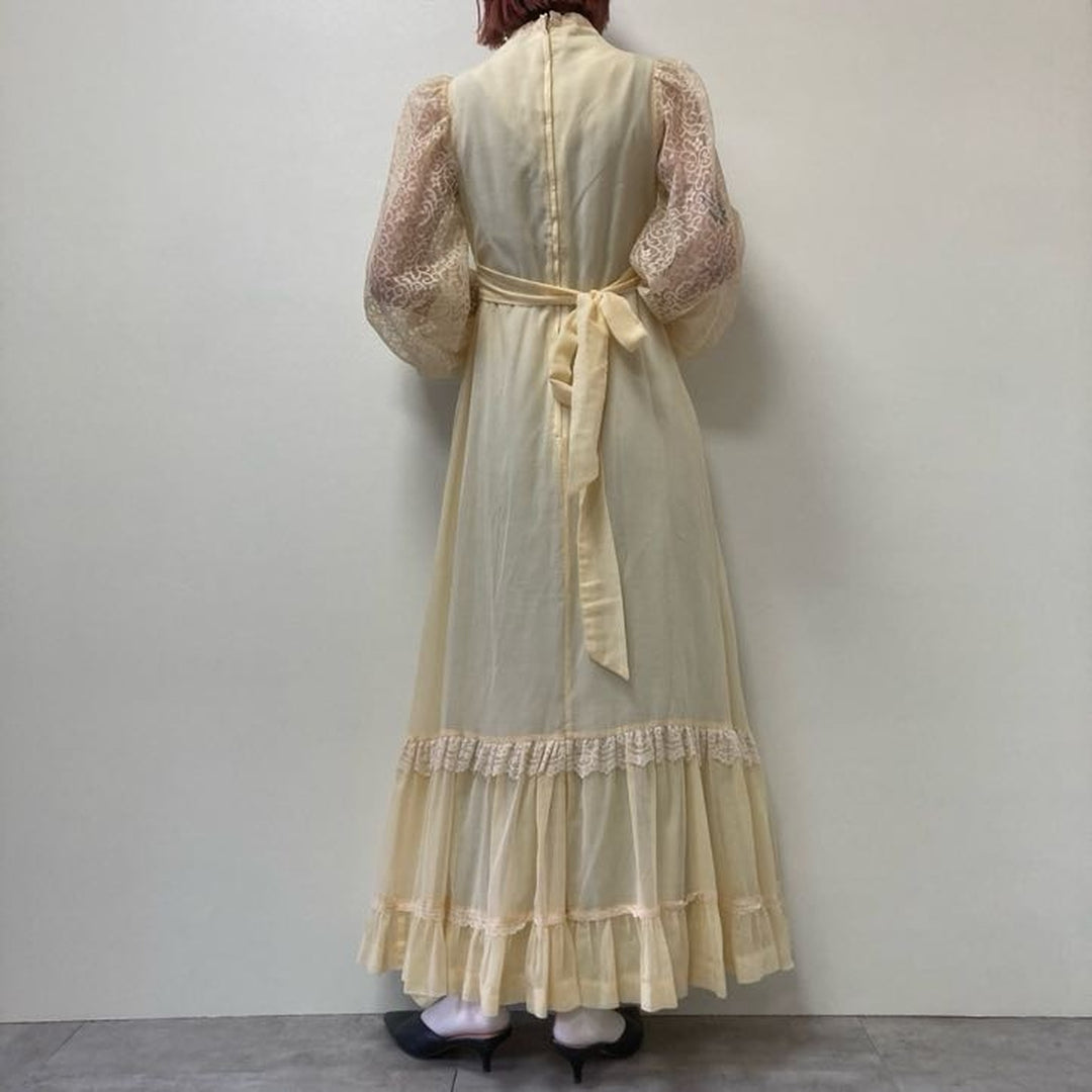 70'S GUNNE SAX Maxi-length long-sleeve flared dress, made in USA, women's L, vintage /eva001374