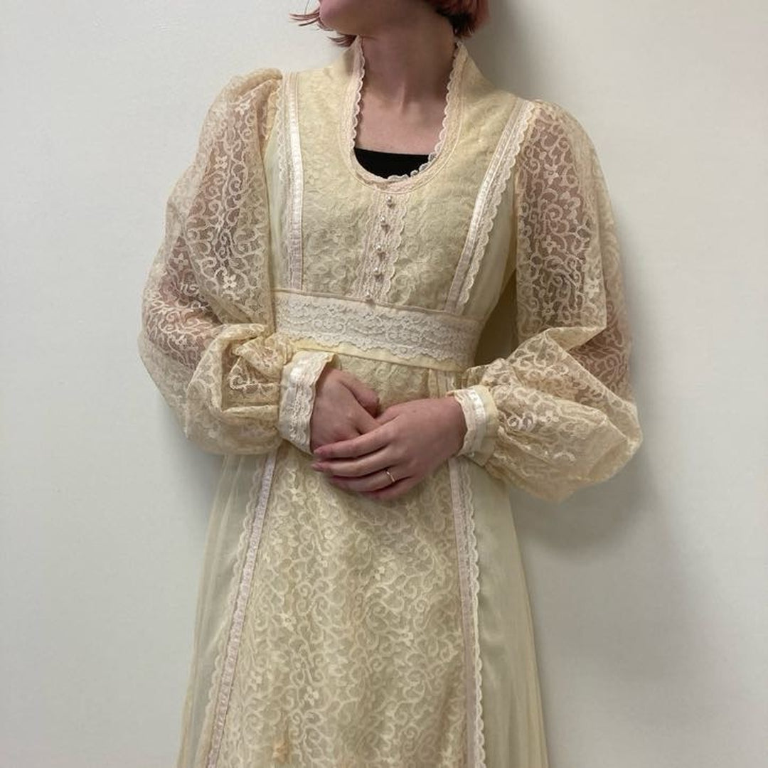 70'S GUNNE SAX Maxi-length long-sleeve flared dress, made in USA, women's L, vintage /eva001374