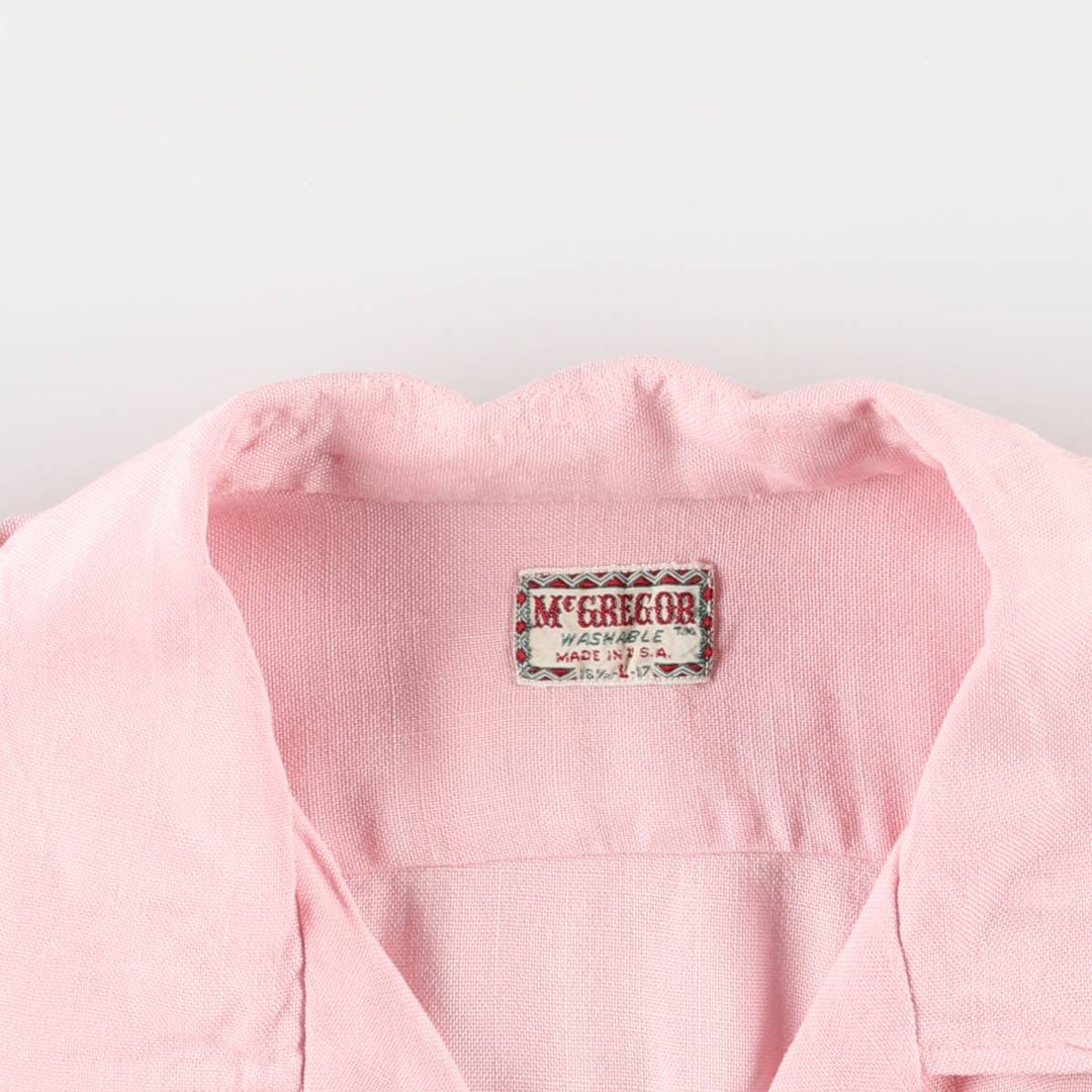 50s-60'S McGREGOR short sleeve open collar linen shirt box shirt made in USA men's size L vintage unclear pink type Vintage Second Hand