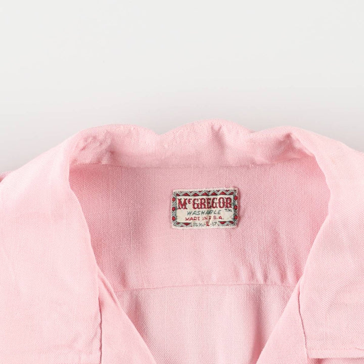50s-60'S McGREGOR short sleeve open collar linen shirt box shirt made in USA men's size L vintage unclear pink type Vintage Second Hand