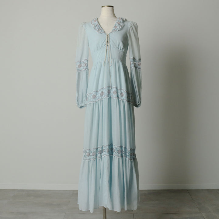 Vintage 1970'S Gunne Sax Jessica ruffled maxi dress with long sleeves, size M. polyester Blue type light blue Vintage Second Hand