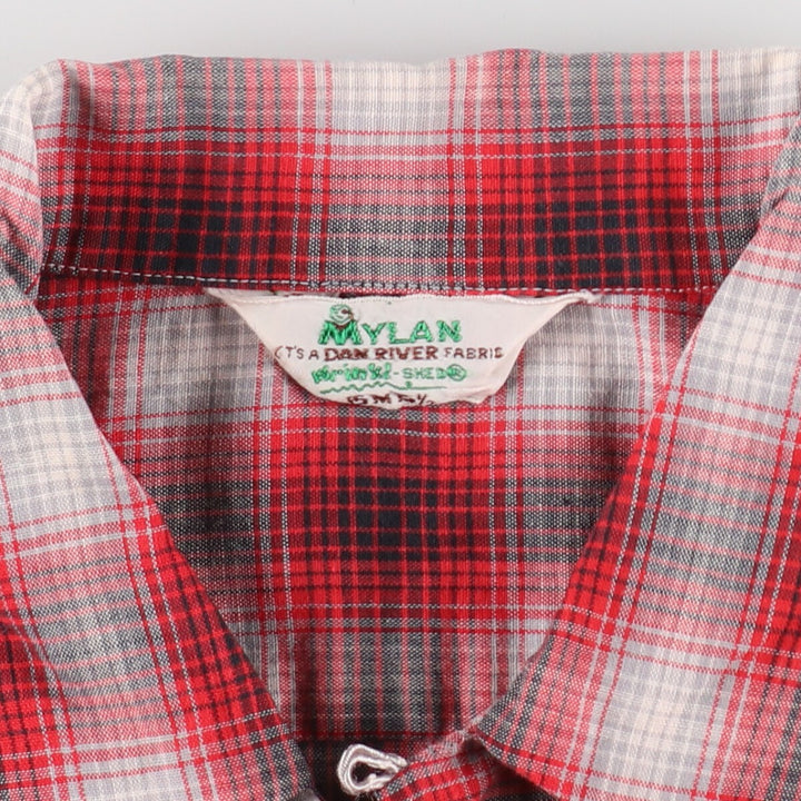 50'S Mylan Dan River Ombre Check Long Sleeve Open Collar Box Shirt Men's M Size Vintage /eva003232