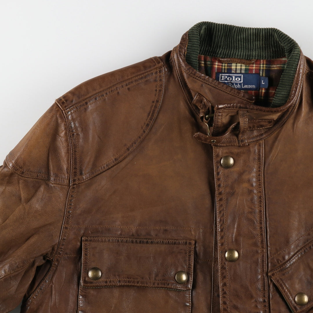 90'S Ralph Lauren POLO by Ralph Lauren Motorcycle Leather Jacket Men's L size Vintage /eva003236