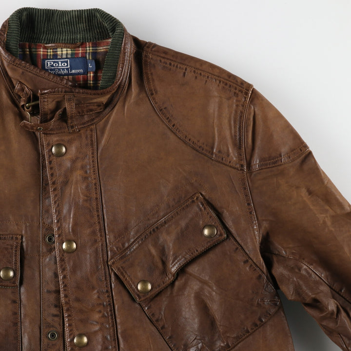 90'S Ralph Lauren POLO by Ralph Lauren Motorcycle Leather Jacket Men's L size Vintage /eva003236