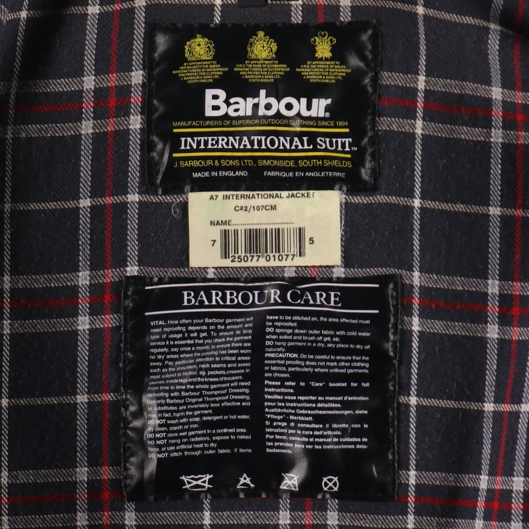 90'S Barbour International Suit, Old 3 Warrant, Waxed Cotton Oiled Jacket, Made in England, C42, Men's L size /eva003251