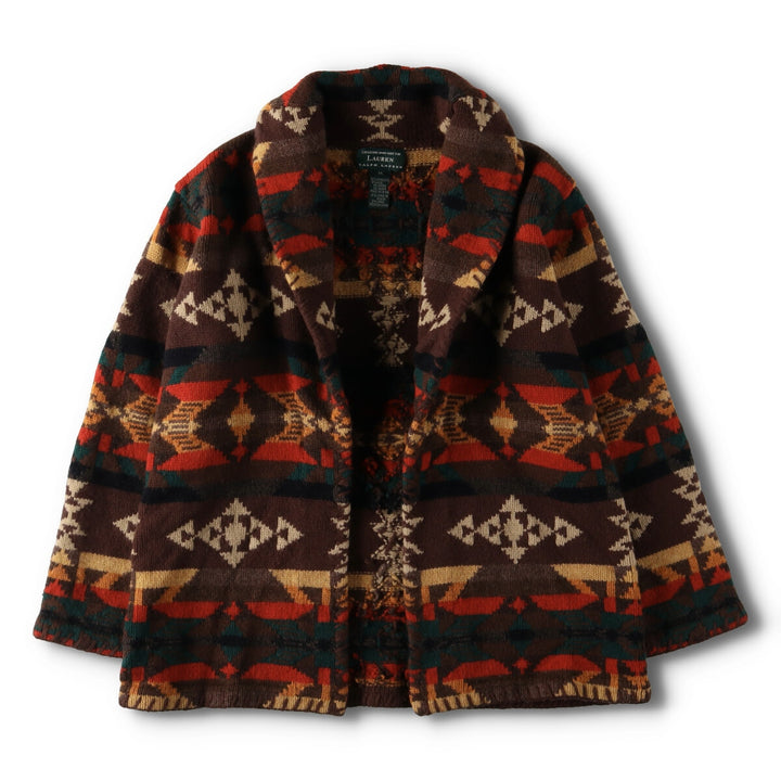 90'S Ralph Lauren Native Pattern Hand Knit Shawl Collar Wool Knit Cardigan Gown Men's M Size /eva003305
