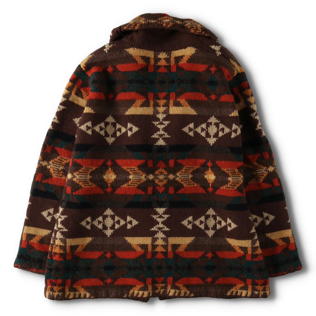 90'S Ralph Lauren Native Pattern Hand Knit Shawl Collar Wool Knit Cardigan Gown Men's M Size /eva003305